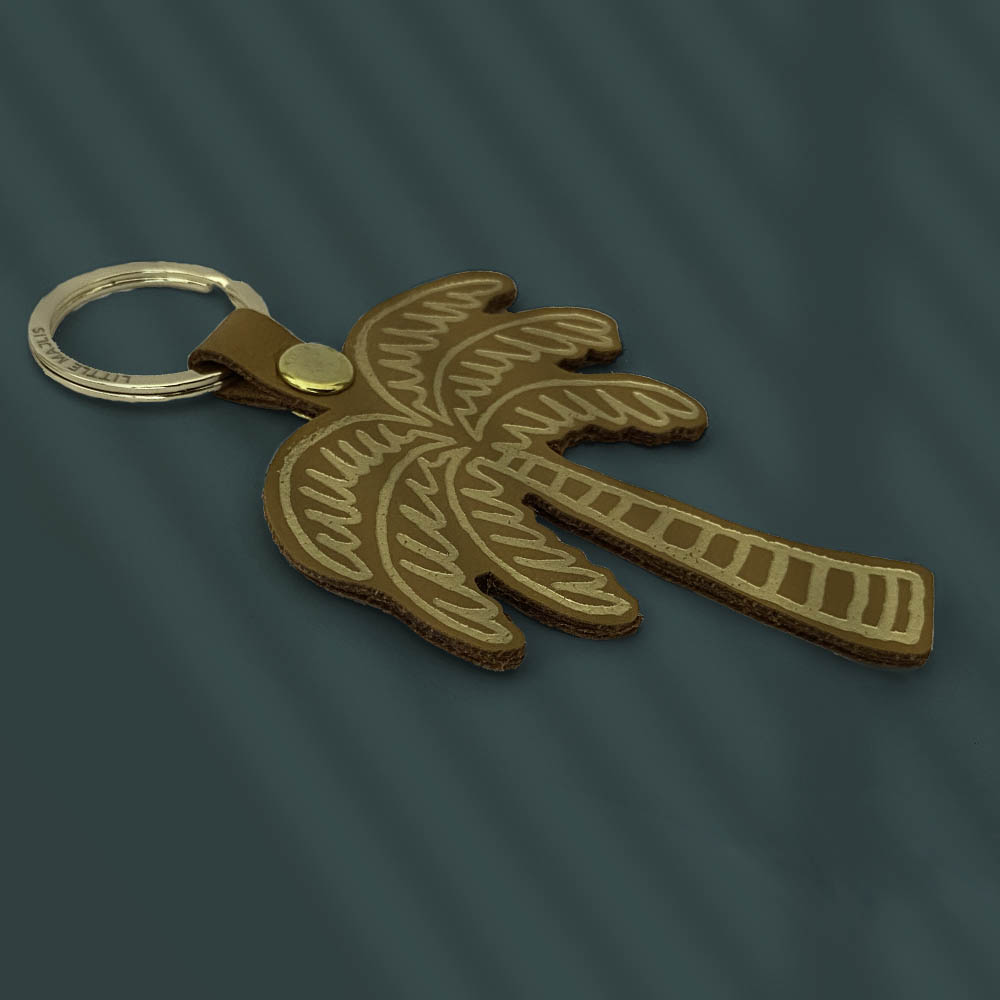 Little Majlis - Camel Leather Key Fob - Palm Tree