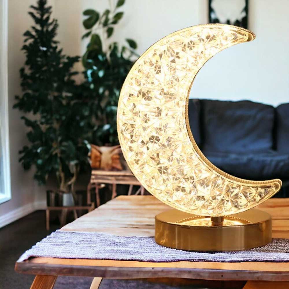 Hilalful - Crystal Crescent Table Lamp - Gold