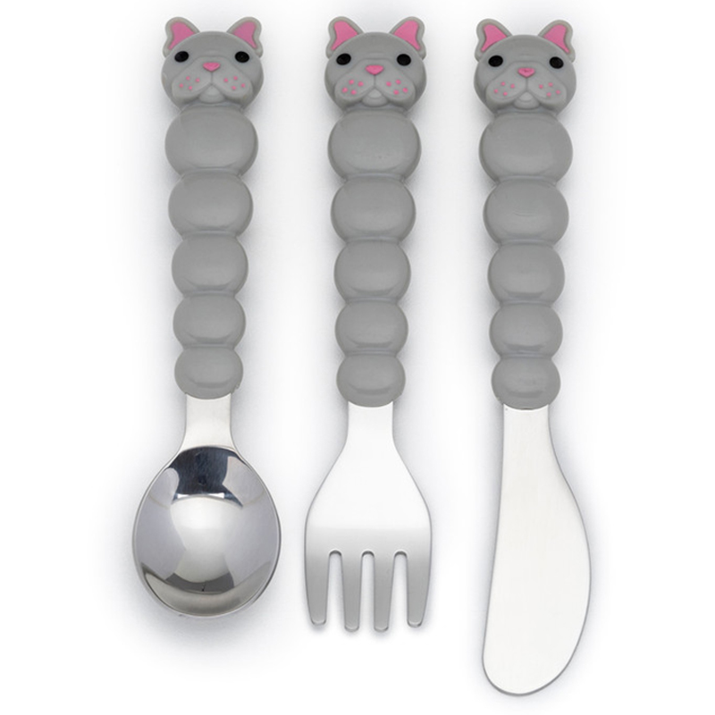 Melii - Utensil Set - 6pcs - Purple Cat & Grey Bulldog