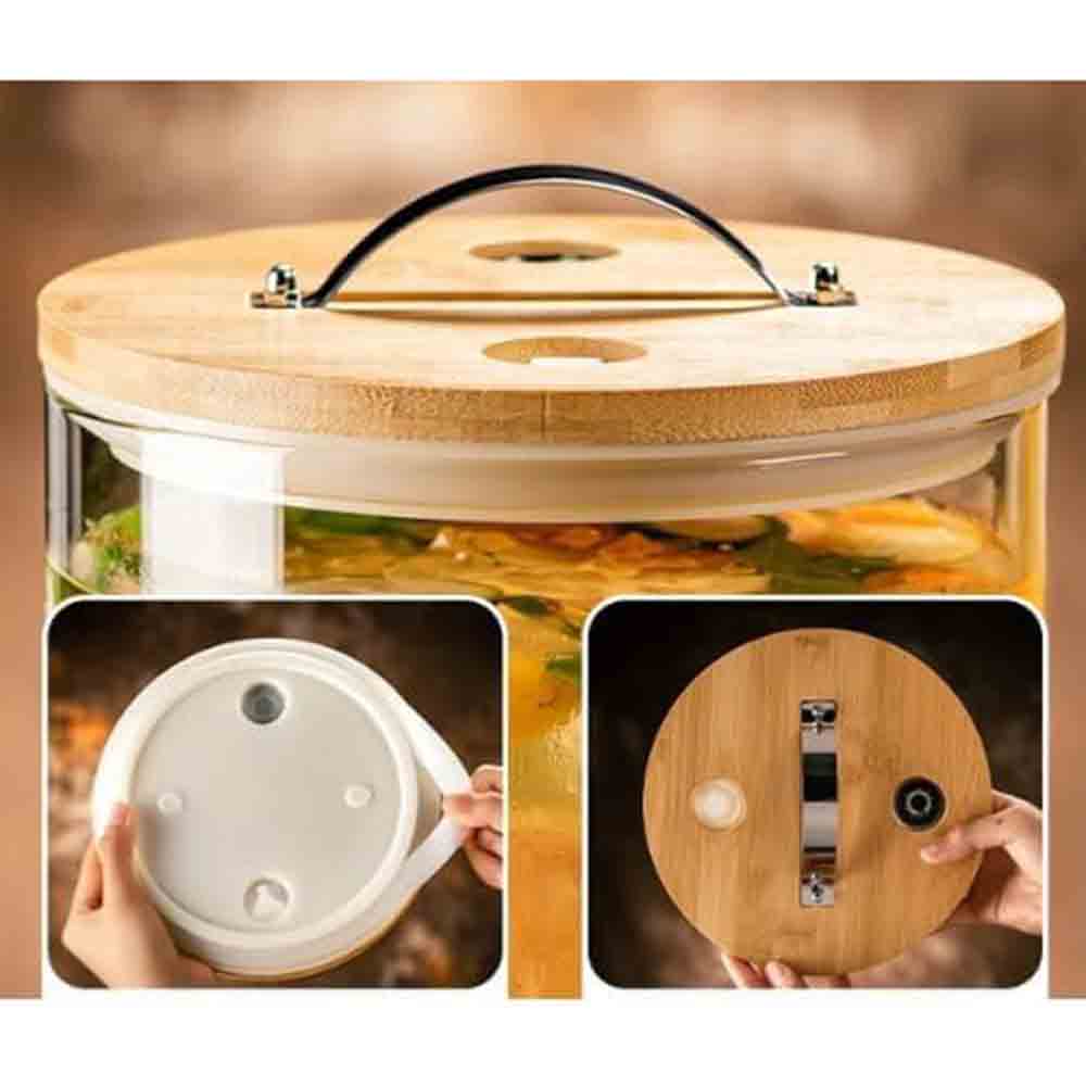 1Chase - Glass Drink Dispenser With Spigot And Wooden Stand - 5 L