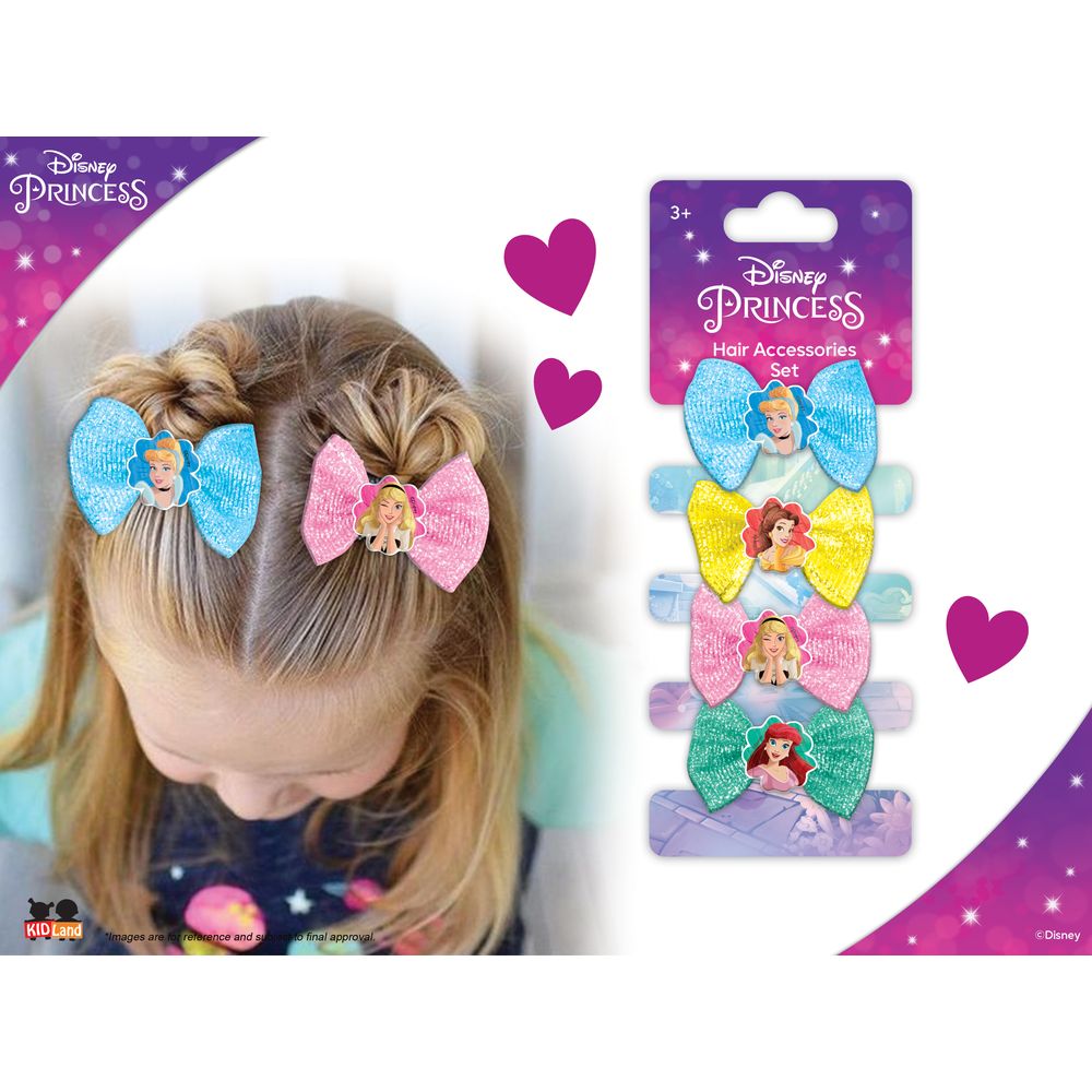 Disney - Girls Princess Hair Bow Clips - 4pcs