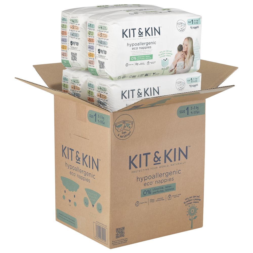 Kit & Kin - Eco Diapers Size 1 - Pack of 4 - 152 Diapers