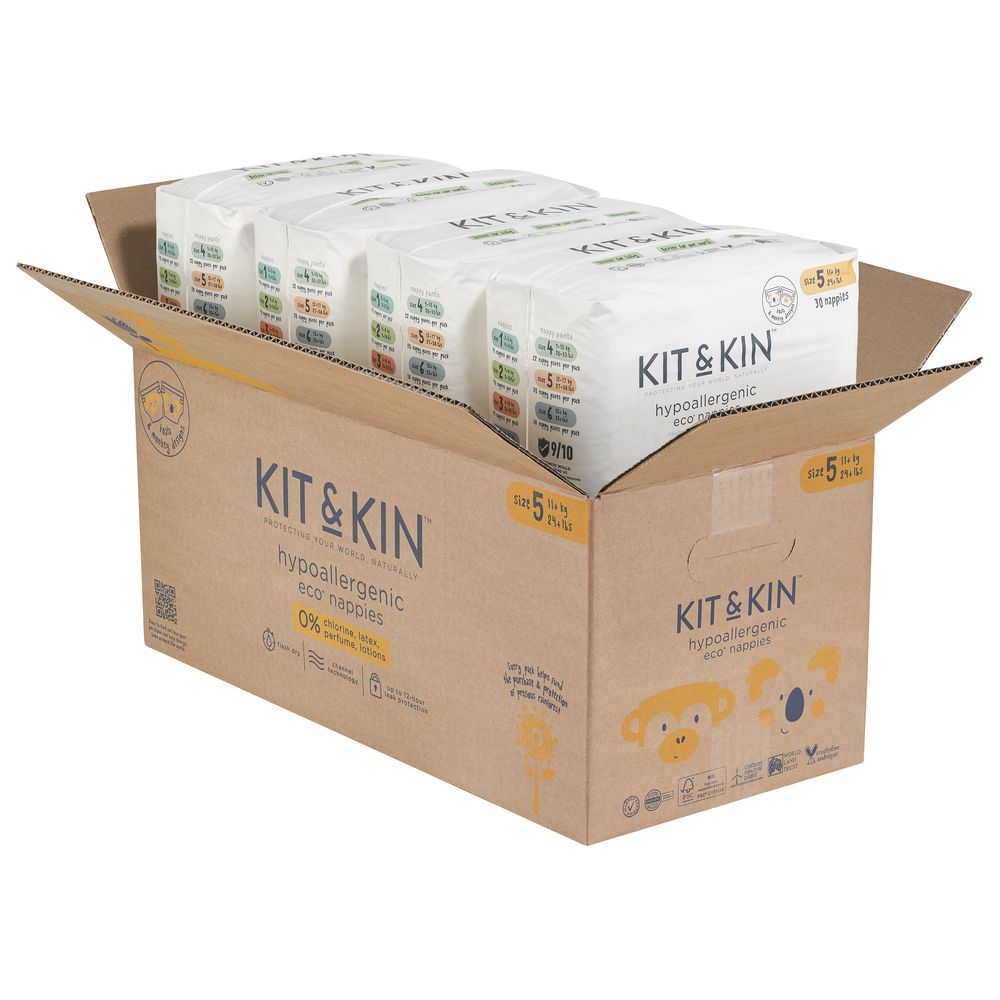 Kit & Kin - Eco Diapers Size 5 - 11+ kg - Pack of 4 - 112 Diapers