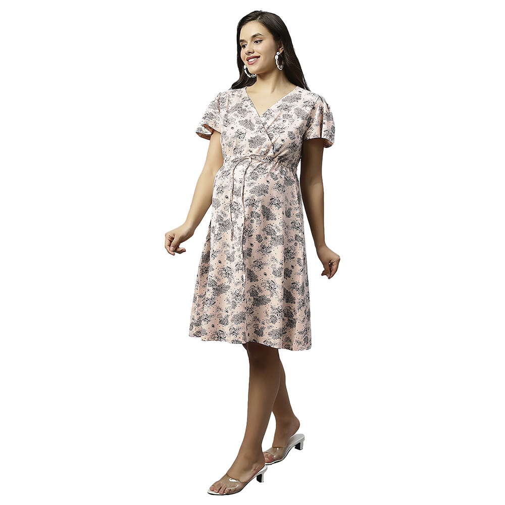 Tummy - Tummy Organic Cotton Drawstring Maternity Dress - Peach