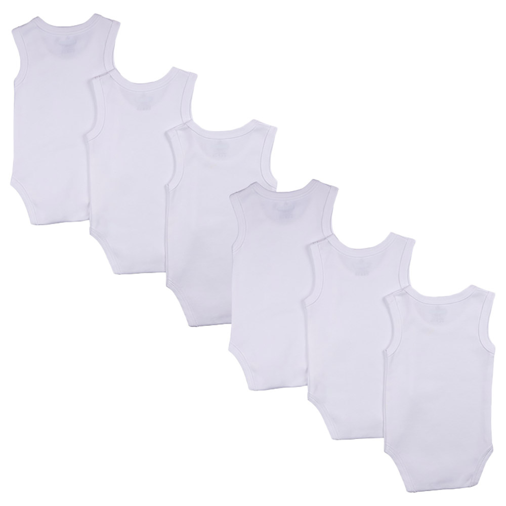 Babies Basic - 6pc-Set - 100% Cotton Sleeveless Bodysuit – White
