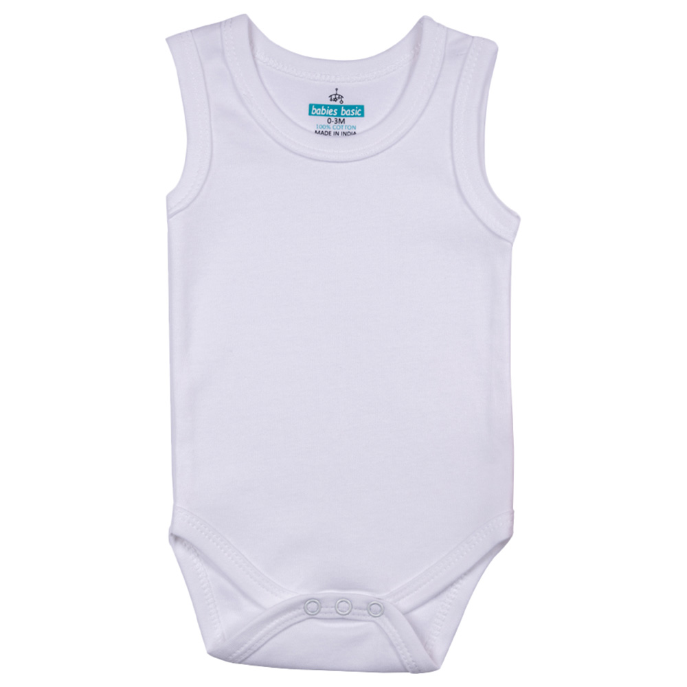 Babies Basic - 6pc-Set - 100% Cotton Sleeveless Bodysuit – White