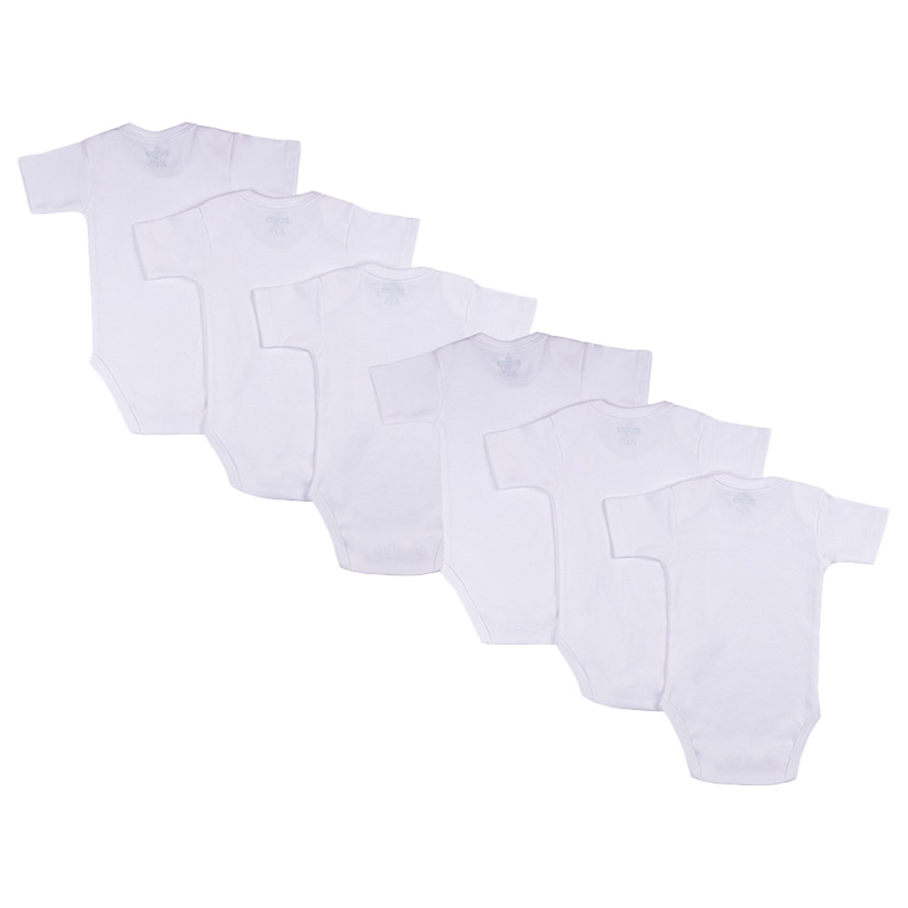 Babies Basic - 6pc-Set - 100% Cotton Short Sleeves Bodysuit - White 
