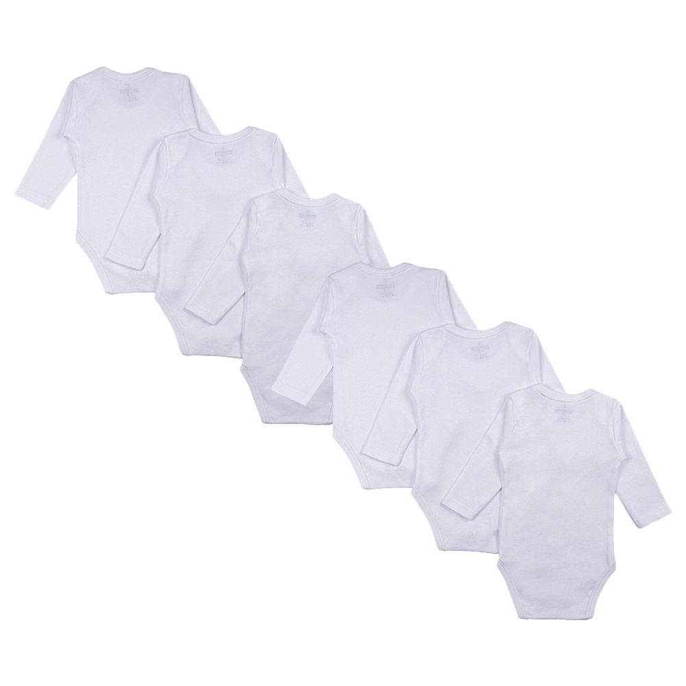 Babies Basic - 6pc-Set - 100% Cotton Long Sleeves Bodysuit - White 